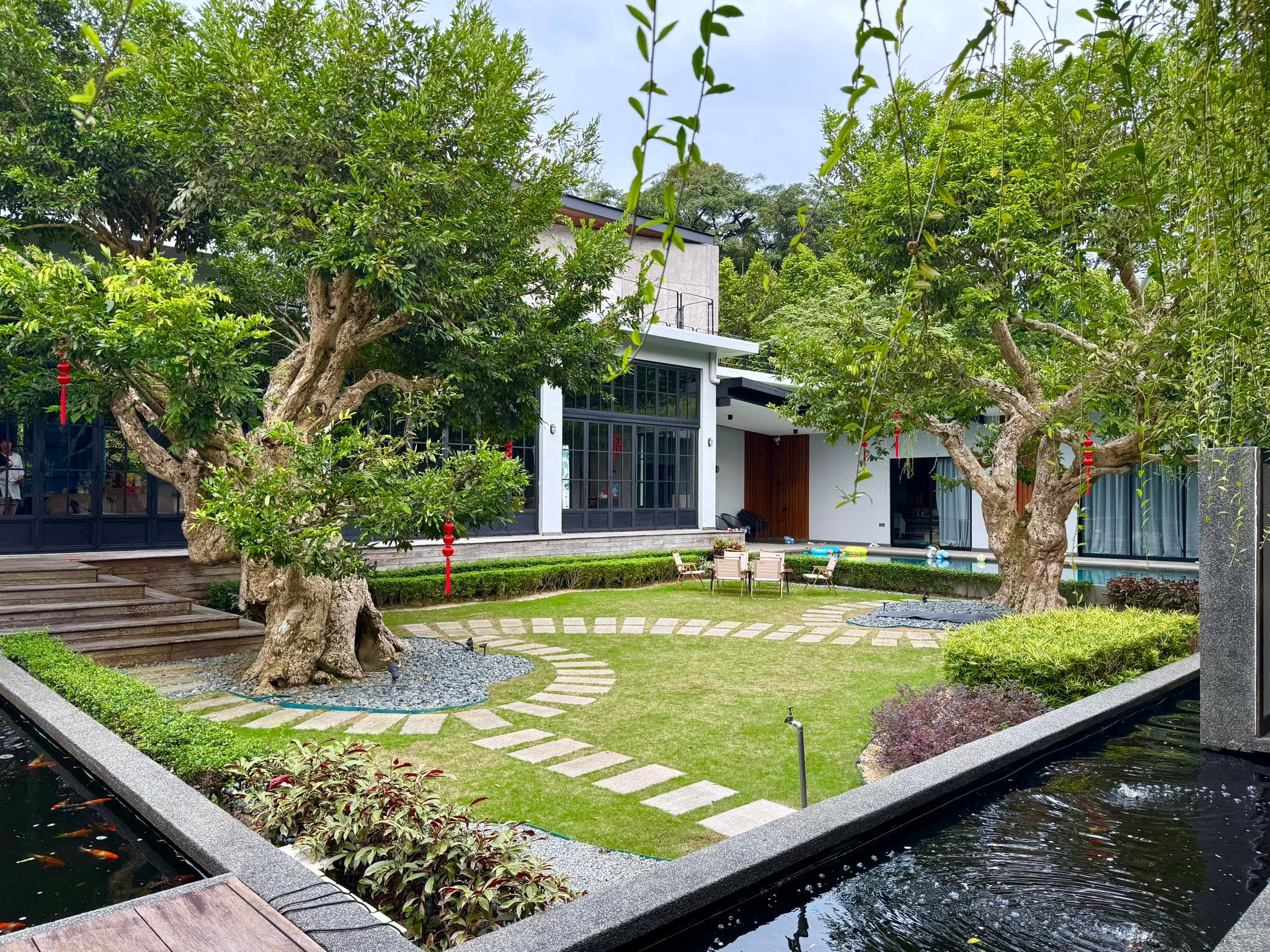Villa courtyard with koi pond