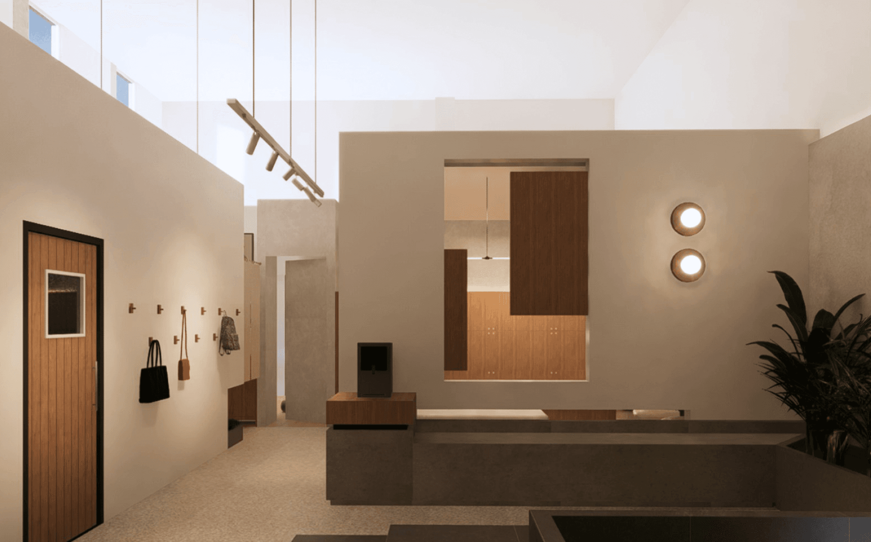 Indoor resting area — warm lighting, lounge seating, after-plunge recovery